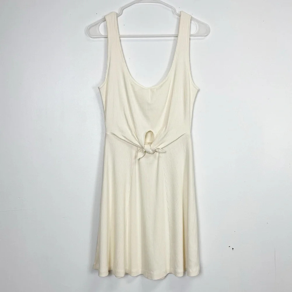 L*Space Topanga Dress Womens Small Ivory Ribbed Fit Flare A-Line Scoop Cutout